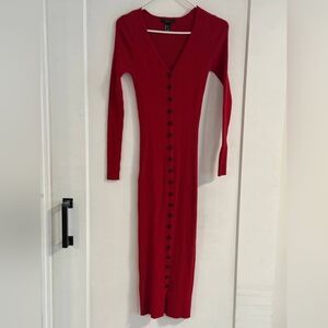 Forever 21 Red Long Sleeve Knit Dress